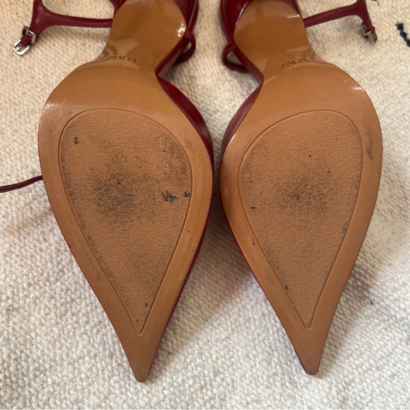 Zara Heeled Slingback Ankle Strap Shoes β’ Red β’ Size 39 / 8 - Picture 9 of 10